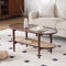 chairus Oval Coffee Tables with Rattan Storage Shelf Wood Side Table Small Centre Tea Table for Living Room (Brown)
