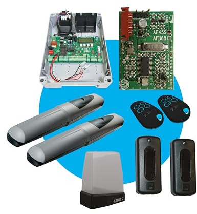 CAME Kit Automazione AXO a 230 V per cancelli a battente con anta fino a 3m e 500kg formato da 2 motori, quadro comando, scheda radiofrequenza, fotocellule, lampeggiante, 2 tasmettitori, cavo antenna