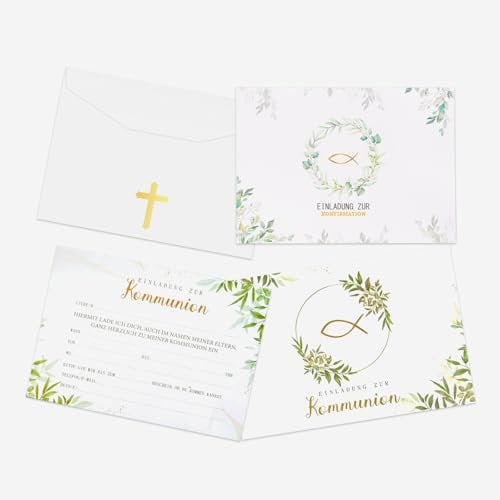 GUBOOM 12 Einladungskarten Kommunion, Einladung Kommunion mit Umschlagen Aufkleber, Erstkommunion Einladungskarten, für Einladungen zur Erstkommunion Jungen und Mädchen Sakrament Dekoration