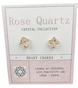 Boucles d'Oreilles Quartz Rose, Collection Cristal Chakra Cœur, Plaqué Or, Pierre Naturelle