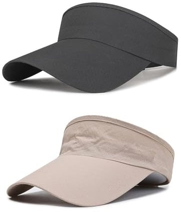 FOUNSHO 2 Pièces Visières de Pare Soleil Femme Homme, Visor Protection été Anti-Soleil Maille Chapeau Visières Séchage Rapide Sport Cap pour Golf Tennis (FR/ES, Alpha/Lettres, M, L, Noir+ Beige)