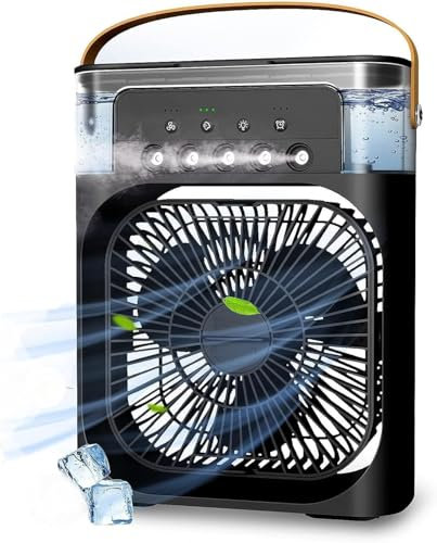 Mini ventilateur de bureau avec brumisation, alimentation USB 5 en 1, 3 vitesses, oscillation vers le haut, humidificateur (noir)