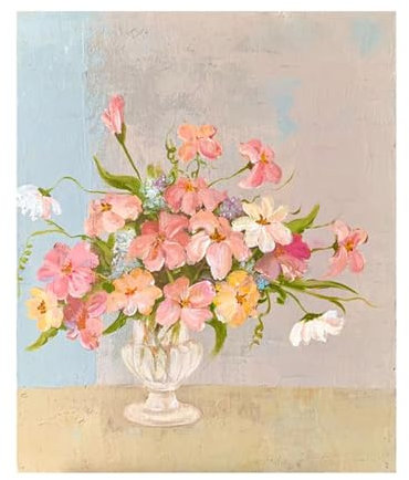 AIHNBF Art Mural Toile Florale pour Salon, Peinture Nature Morte Bouquet de Fleurs Roses et Blanches, Impression Botanique Élégante pour Chambre à Coucher, Art Impressionniste Doux 80 x 120 cm