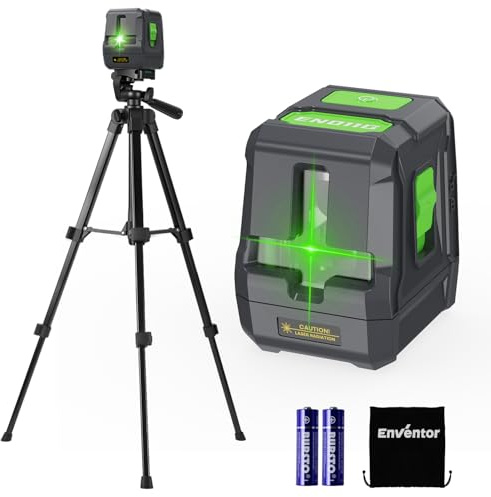 Enventor Kreuzlinienlaser Grün, Laser Wasserwaage, Selbstnivellierend Linienlaser, Vertikale/Horizontale Laser mit Magnethalterung 360°, IP54, Schutztasche & 2 * AA Batterien, 1 x Stativ
