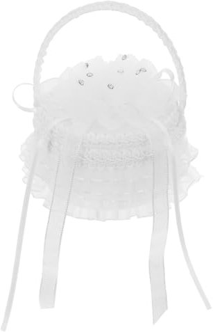 WEKADRIN Hochzeitsringbox mit Perlengriff und Besticktem Ringkissen Aufbewahrungskorb Weißer Seiden Lace Ringhalter für Hochzeiten und Valentinstag
