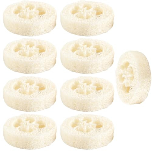 OUDQFCJ 9 Unidades Esponjas de Luffa Naturales, Hecho de 100% Luffa, Exfoliante, Esponja para Ducha, Baño, Estropajo Natural, Lufa Natural, para Lavado en la Ducha y Limpieza de la Cocina (Blanco)