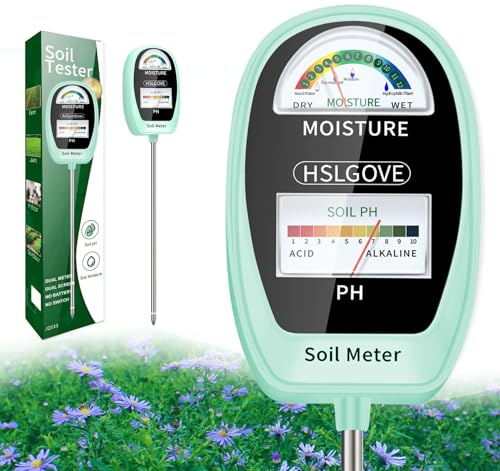 HSLGOVE Kit de prueba de suelo, medidor de humedad del suelo 2 en 1/medidor de pH del suelo, probador de suelo de doble pantalla, medidor de humedad del suelo para riego de plantas/jardinería para