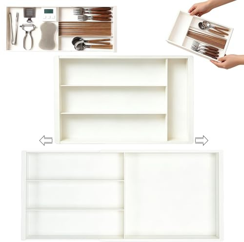 xoqoiuo Cutlery Drawer Organiser, Cutlery Trays Extendable Kitchen Storage & Organisation Utensil Holder, Kitchen Accessories Cutlery Holder Suitable for Storing Spoons (white)