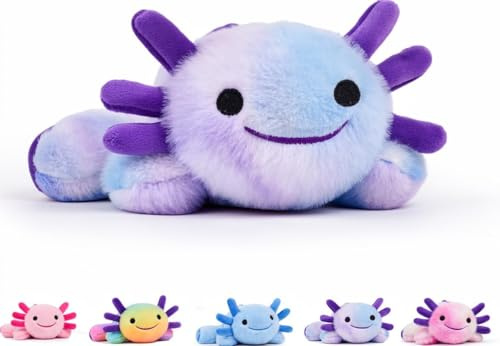 Rusokufo Axolotl Dekoelement 22 cm – Kawaii Salamander aus Samtplüsch mit Blau-Lila Farbverlauf, weich & gewichtet, Dekoration und Geschenk für Erwachsene und Teenager