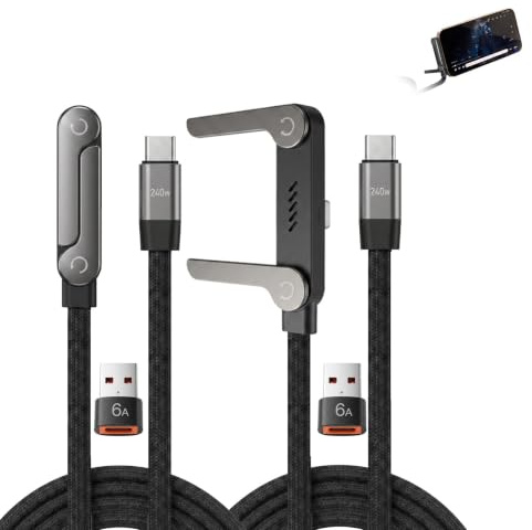 2 Sets USB C Phone Charger Stand & Adapter 1.5m 240W Fast Invisible Charger Cable with Stand Flat Phone Chargers compatible with iPhone 17 16 15 Pro Max Samsung S25 & Most Type-C Electronic Devices
