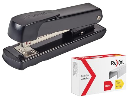 Rexel Meteor Half Strip Stapler with 1000 26/6 Staples, 20 Sheet Capacity, Metal Desktop Stapler with Ergonomic Grip, Black (2115733)