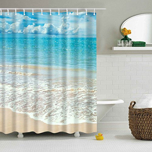 JameStyle26 Duschvorhang Vorhang Digitaldruck inkl. Vorhangringe Anti Schimmel vers. Motiven Badezimmer Badewanne (Beach, 180 x 200 cm)