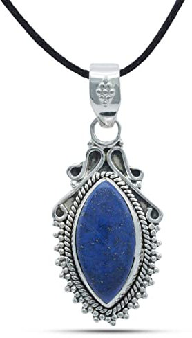 mantraroma Kettenanhänger 925 Silber Lapis Lazuli blauer Stein Edelstein Kettenanhänger Damen Sterling Silber Halskette Anhänger Geschenk (MAH-119-06)