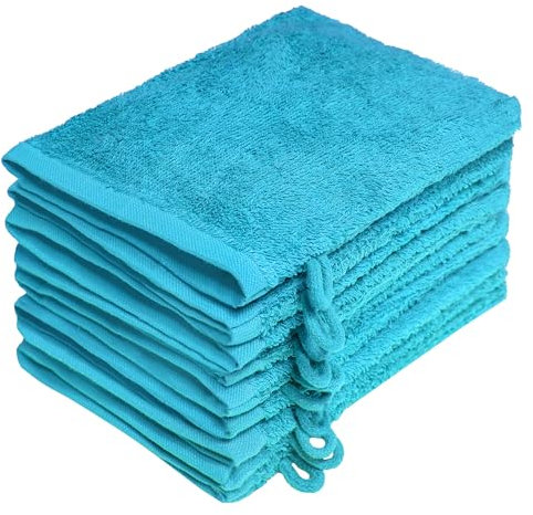 NatureMark Lot de 10 Gants de Toilette en Tissu éponge, 100% Coton, Turquoise