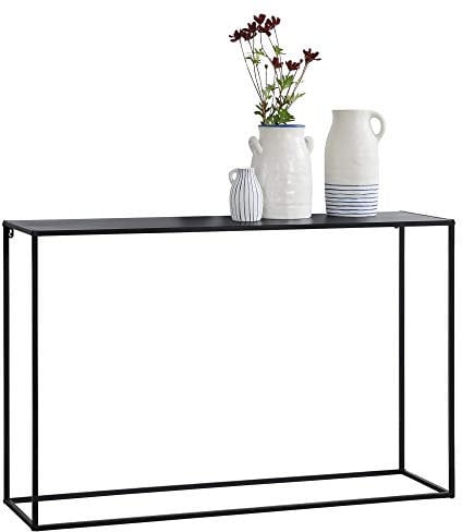 Table Console Table d'Appoint Industriel en Métal Résistant 74 x 115 x 32 cm Noir Mat