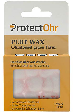 ProtectOhr - Tapones para los oídos Cera pura, paquete de 12 tapones para los oídos, tapones suaves de cera deformable contra el ruido, rosa