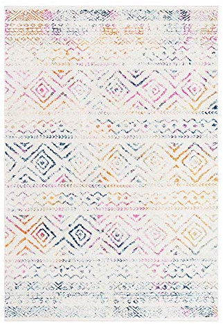 SAFAVIEH Boho Teppich für Wohnzimmer, Esszimmer, Schlafzimmer - Tulum Collection, Kurzer Flor, Elfenbein und Fuchsia, 91 X 152 cm