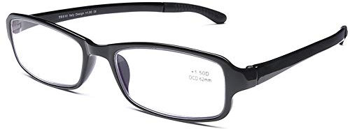 DOOViC Blaulichtfilter Lesebrille Flexible Schwarze Computer Brille mit Stärke Eckig Vollrand Blaufilter Lesehilfe für Damen Herren 1,0