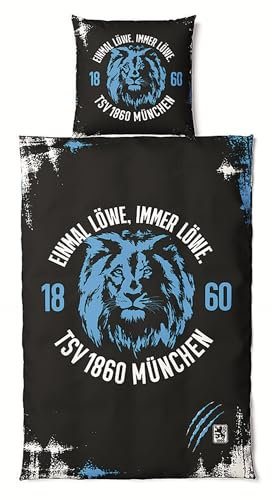 TSV 1860 München Bettwäsche - Löwe - schwarz 2-teilig 135 x 200 cm - Plus Lesezeichen Wir lieben Fußball