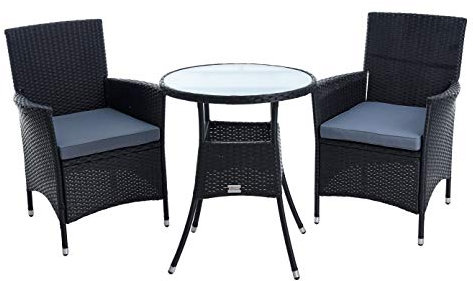 ESTEXO Polyrattan Garten Set Rattan Sitzgruppe Essgruppe Gartenmöbel-Set Garten Sessel Rattanstühle Balkonstühle Beistelltisch Gartentisch Tisch (Schwarz)