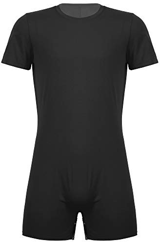 inhzoy Herren Bodysuit Kurzarm/Ärmellos Männerbody Overall Kurz mit Reissverschluss Gymnastik Sportbody Unterhemd Laufshirt Slim Fit Einteiler Nachtwäsche Schwarz M