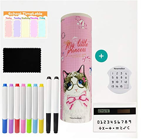 YGLONG Treibsand Bleistiftbox Bleistiftkasten Big Capacity Makeup Pen Box mit Taschenrechner, Spiegel, Whiteboard, Uhr, Spiel Zubehör FedermäPpchen (Color : Cat gift1)