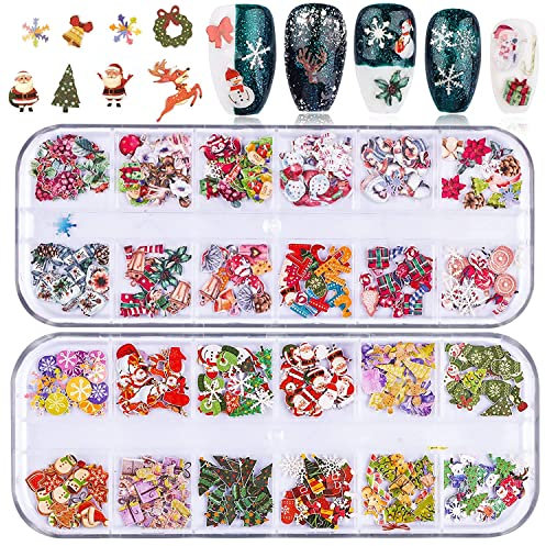 EBANKU 24 Gitter 3D Weihnachten Nail Art Glitter Pailletten Bunte Schneeflocke Santa Elk Flash Schnee Hirsch Holz Zellstoff Nagelabziehbilder Nail Pailletten Acryl Pailletten Nagel Glitter