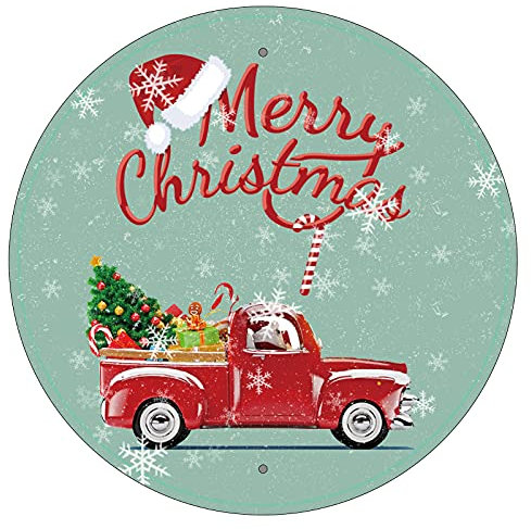 CREATCABIN Frohe Weihnachten Runde Blechschild Metall Baum Weihnachtsmann Schneeflocke Retro Vintage Poster Plaque Wanddekor Für Zuhause Weihnachtsfeier Geschenk Liefert Gartendekoration 12inch