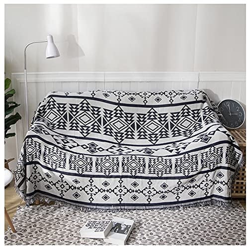 Bettüberwurf für Einzelbett Sofadecke Tagesdecke Überwurf Schurwolle Plaid Bettlaken Warme Böhmische Tagesdecke Strick Wolldecke Quaste Kuscheldecke Sofadecke Schlafdecke Decke Weiß 180 * 300CM