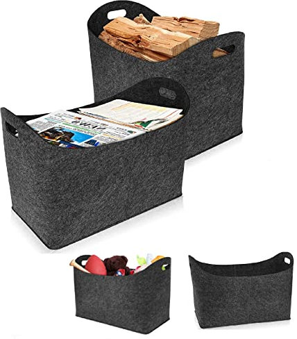 LZQ XXL Filztasche Kaminholzkorb mit Verstärkter Griff, Holzkorb für Kaminholz aus Filz, Filztaschen Shopper Extra Dicker für Einkauf, Kaminholz, Zeitung, Brennholz (4 Stück Dunkelgrau)