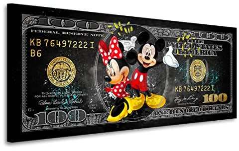 Kunstgestalten24 Leinwandbild Micky Maus & Minnie Dollar Wandbild Kunstdruck Raum- u. Wanddeko
