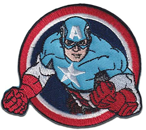 Marvel © Avengers Captain America Button - Aufnäher, Bügelbild, Aufbügler, Applikationen, Patches, Flicken, zum aufbügeln, Größe: 7,6 x 6,8 cm