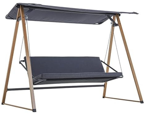 MAJOWO Herning Hollywoodschaukel mit Dach Kissen für 3 Personen, Schaukel mit Gestell für Garten Balkon Outdoor, Gartenschaukel Schaukelbank mit Liegefunktion Graphit 173 cm x 224 cm x 135 cm