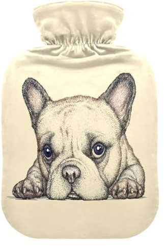 Hot Water Bottle, 2L Large Hot Water Bottles with Cover, Leak Proof Best for Winter Sports Outdoors Relief from Back, Neck and Leg Cold Muscle Pain and Cramps (Cute French Dog Bulldog)