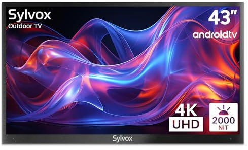 SYLVOX Outdoor TV, 4K UHD 43 Inch Smart TV, IP55 Waterproof 2000 nits Brightness for Full Sun, Outdoor Television for Outside Pool Garden, Android OS with Voice Assistant & Screen Cast (Pool Pro)