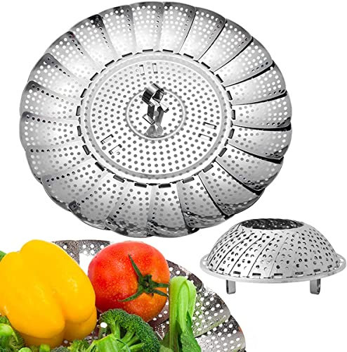 Cesta de Vapor Plegable de Acero Inoxidable, Cestillo para Cocinar al Vapor, Vaporera Extensible para Olla, Ideal para Verduras, Frutas, Carne y Mariscos, Pequeño (14 cm a 22 cm)