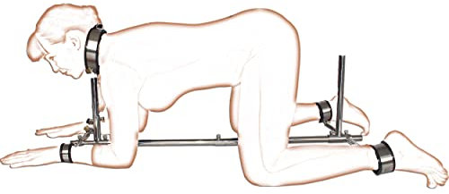 Dildo Penis am Bondage Bodenpranger - Fesselstange mit Halsfessel, Handfessel, Fußfesseln - Erotik Sexspielzeug Liebesmöbel - Fetisch Sexmöbel aus Metall (Herren)