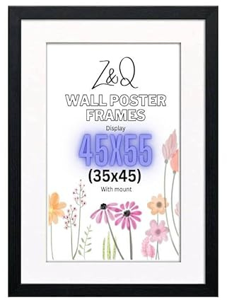 Z&Q Black Picture Frame with White Mount 45x55cm (35x45cm) Print Wall Poster Frame - Portrait and Horizontal Wall Hooks Photo Frame for Display Pictures-Jigsaw Puzzle-Art Work