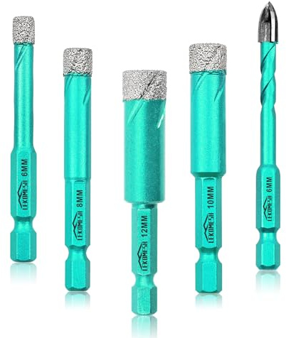 LEKOMESH Diamond Drill Bit Kit - 4pcs 6/8/10/12MM Diamond Hole Saw & 1pc 6MM Carbide Drill with Quick Change Hex Shank for Porcelain Tile Drill Bits for Ceramic Marble Granite Stone Quartz