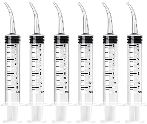 Dental Spritzen 12ml 6 Stück Mandelstein Spritze zum Spülen Gebogener | für Weisheitszahn Op Spritze Spülspritze Weisheitszähne Zahnpflege, Heimtiere Pflege, Kleberfüllung