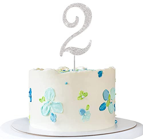 ENSTAB 0-9 Tortendeko Silber Strasssteine Happy Birthday Cake Topper Jahrestag Tortendeko (2), SHINY-10