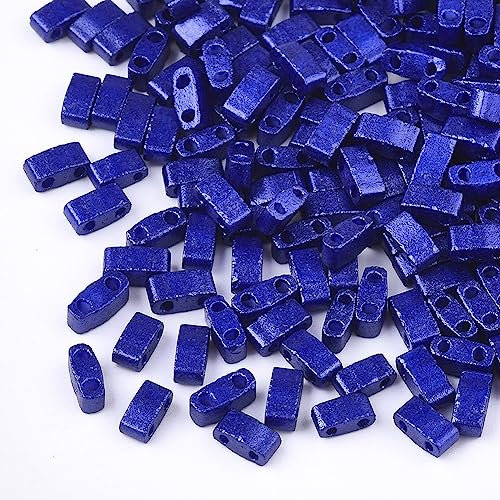Crafans Lot de 200 mini perles rectangulaires en verre japonais à 2 trous pour fabrication de bracelets, colliers, bijoux, bleu