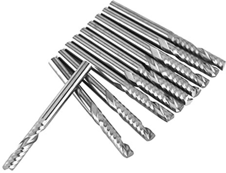 Molino de Extremo, 10 Piezas Molino de Extremo de Carburo de Tungsteno Fresa de Flauta única Espiral CNC Juego de Rebabas Rotativas Brocas de Enrutador 3.175x22 Mm