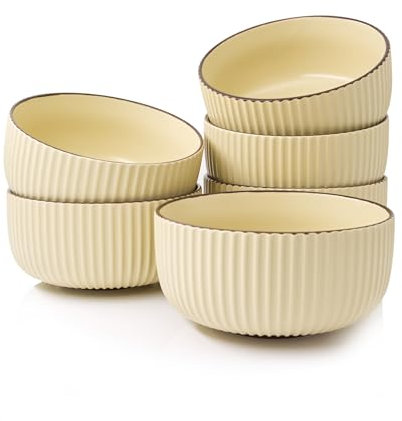 HEISE & DÜWEL I Schalen 6er Set Beige I 850ml I Müslischalen Groß I Bowl Set I Suppenschalen I Ramen Schüssel Set I Smoothie Bowl Schüssel I Suppenschüssel I Steingut Geschirr Set Gelb