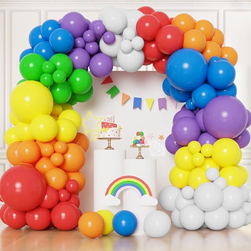 163Pcs Balloons Arch Kit DIY Colourful Balloon Garland Arch Kit with Different Sizes 5 12 18 inch 7 Colors Latex Balloons Groovy Party Decorations for Birthday Wedding Baby Shower