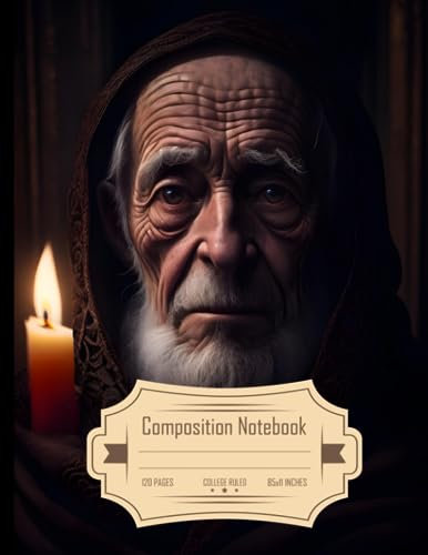 Composition Notebook College Ruled: Intricate Half Body Portrait of an Old Man with Candles, Eerie Dungeon Backdrop, Size 8.5x11 Inches, 120 Pages