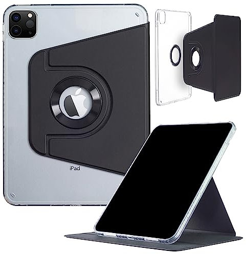iPad Pro 12,9 Zoll 6. 5. 4. 3. Gen 2022 2021 2020 2018 Hülle, DMaos Slim Magnetic Abnehmbare Smart Cover, faltbarer Ständer, 360° drehbar - Schwarz