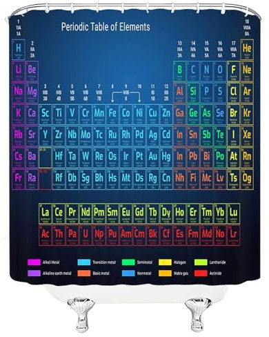 ETERIO Duschvorhang 120x200 Periodensystem, 3D Periodensystem Shower Curtains Textil Anti Schimmel Wasserdicht Duschvorhänge Badewanne Stoff Polyester Waschbar Vorhang mit 8 Haken