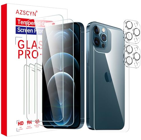 Rückseite Schutzfolie für iPhone 12 Pro, 2 Stück Panzer Schutz Glas + 2 Stück Kamera Panzer Schutz Glas, HD Klar Schutzglas Panzerfolie, Displayschutzfolie-kratzfest-9H-Härteglas (iPhone 12 Pro)