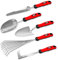 WALTER Gartenwerkzeug Set - 5-teiliges Set mit Pflanz- & Volumenschaufel, Federrechen, Unkrautkelle & Fugenkratzer mit Köpfen aus rostfreiem Stahl